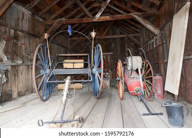 An Old Fire Station Inside Two Ancient Wagons Thy Used To Put Out The Fires.