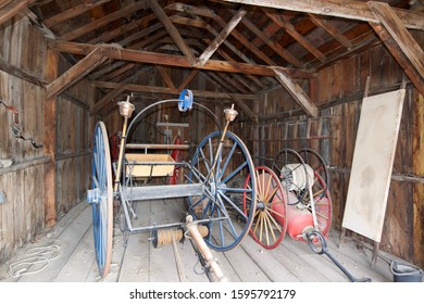 An Old Fire Station Inside Two Ancient Wagons Thy Used To Put Out The Fires.