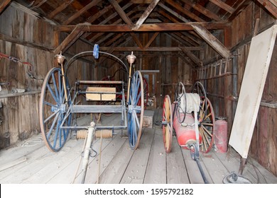 An Old Fire Station Inside Two Ancient Wagons Thy Used To Put Out The Fires.