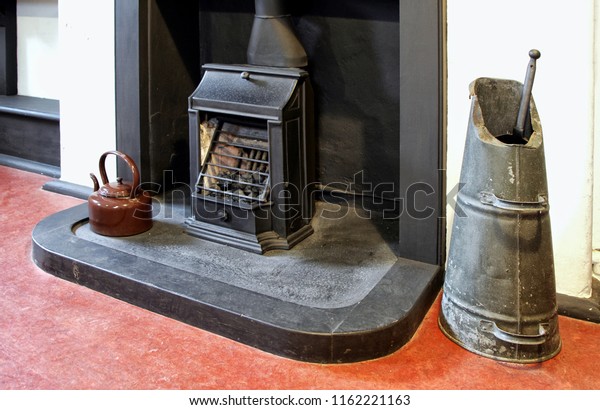 Old Fireplace Grate Coal Scuttle Enamel Stock Image Download Now