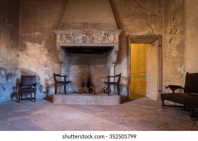 Old Fireplace Of An Italian Castle