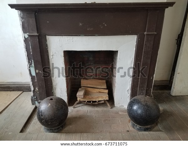 Old Fireplace Two Cannon Balls Stock Photo Edit Now 673711075
