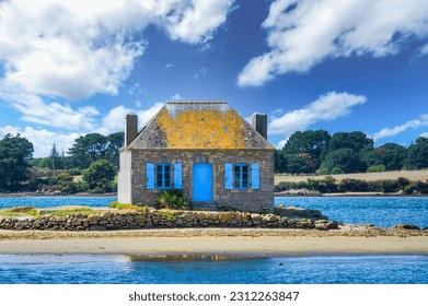 An old fishing house on small island in the Etel River, Ile de Saint-Cado, Brittany, France.