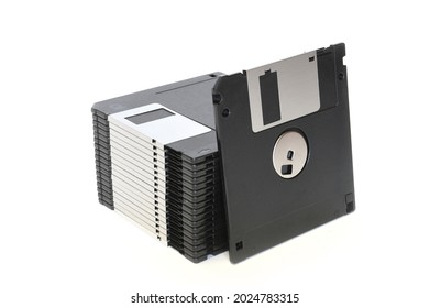 old floppy diskettes isolated on white