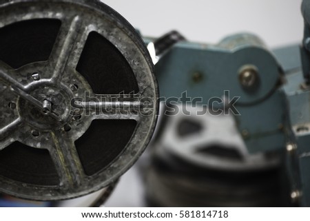 Old foil film projector close up
