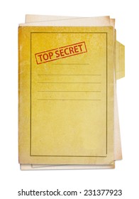 Old folder with top secret stamp, clipping path.