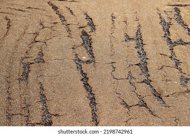 Old Foot Path Surface With Claw Style Scratches. Worn Out Side Walk.