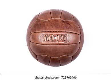 Old Football Leather Ball On A White Background