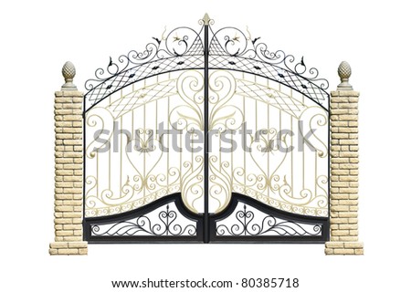 Old forged  decorative  gates  decorated by ornament. Isolated over white background.