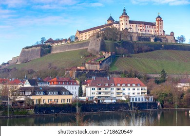 Old Fort Marienburg Over The City On A Sunny Morning. Wurzburg Bavaria Germany.