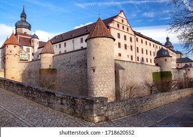 Old Fort Marienburg Over The City On A Sunny Morning. Wurzburg Bavaria Germany.