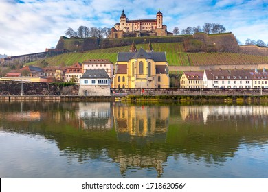 Old Fort Marienburg Over The City On A Sunny Morning. Wurzburg Bavaria Germany.