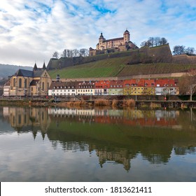 Old Fort Marienburg Over The City On A Sunny Morning. Wurzburg Bavaria Germany.