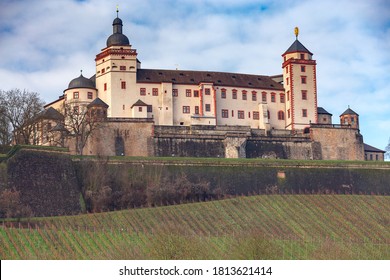 Old Fort Marienburg Over The City On A Sunny Morning. Wurzburg Bavaria Germany.