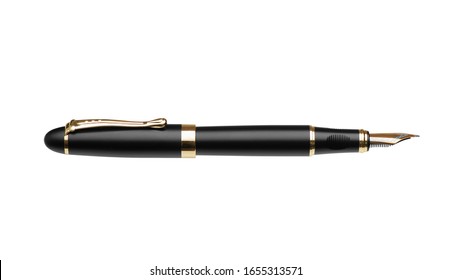 Old fountain pen on a white background with clipping path