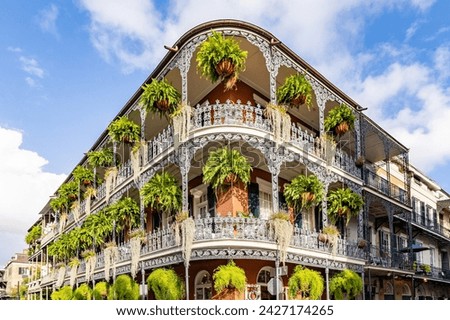 Image, Stock Photo Balconies of a new building block in the countryside with a red parasol / balcony