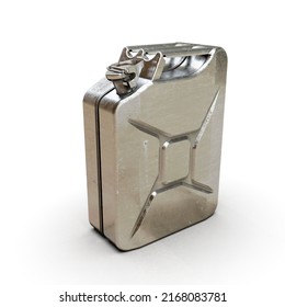 Old Used Aluminium Fuel Tank for Transporting and Storing Petrol, Vintage 20L Fuel Can Jerrycan Isolated on a White Background, Old-Fashioned Gasoline Canisters, Motor Oil or Fuel Concept - Shutterstock ID 2168083781