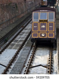 Old Funicular Climbing Up The Castle Hill In Budapest