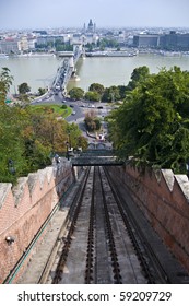 Old Funicular Climbing Up The Castle Hill In Budapest