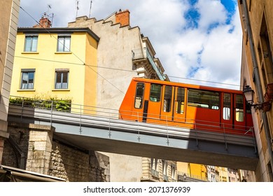 Old Funicular In Lyon, France In A Beautiful Summer Day