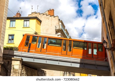 Old Funicular In Lyon, France In A Beautiful Summer Day