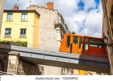 Old Funicular In Lyon, France In A Beautiful Summer Day