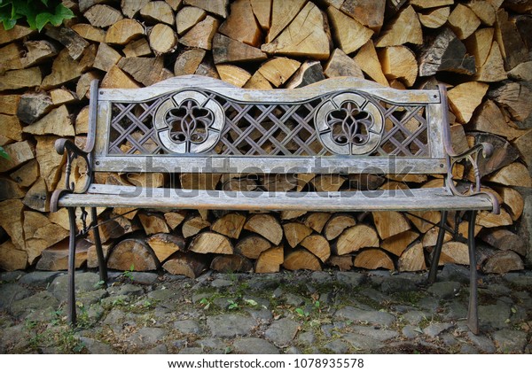 Old Garden Bench Front Chopped Logs Stock Photo Edit Now 1078935578