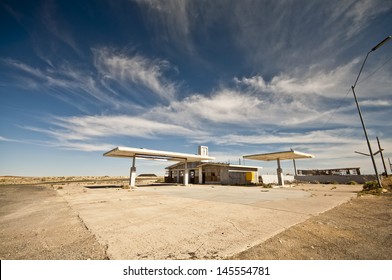 Old gas station in ghost town along the route 66