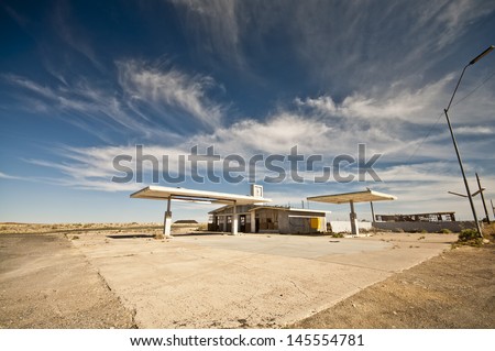 Old gas station in ghost town along the route 66