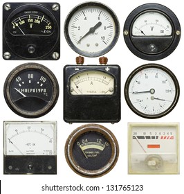 Old gauges isolated on white background