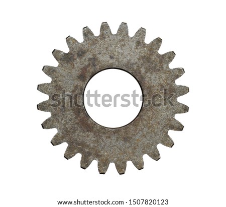 Old gear wheel rusty cogwheel (with clipping path) isolated on white background