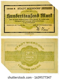 Old German 100000 Mark Bill From 1923 During The Economic Crisis After The First World War