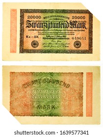 Old German 20000 Mark Bill From 1923 During The Economic Crisis After The First World War