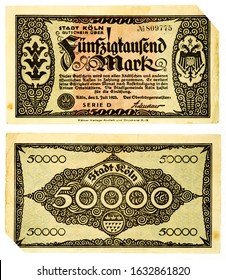 Old German 50000 Mark Bill From 1923 During The Economic Crisis After The First World War