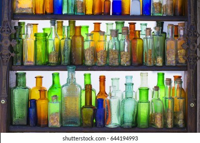 Old German Bottles Of Colored Glass