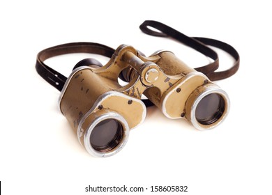 Old German Military Binoculars On A White Background