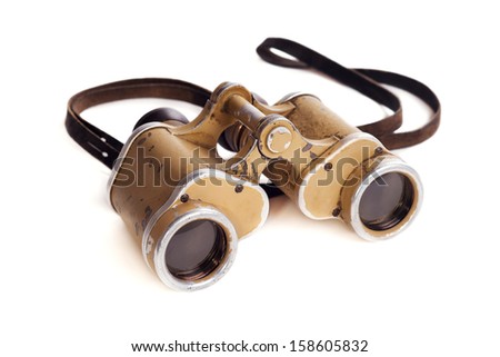 Old German military binoculars on a white background