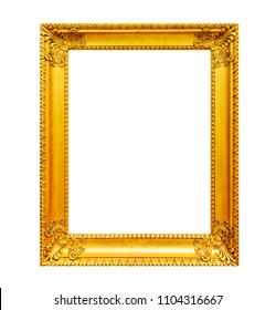 Old gilded wooden frame isolated on white background