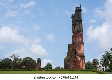 OLD GOA, INDIA - Dec 15, 2019: Old Goa Goa India December 15 2019: Famous tourist attraction St  Augustine Tower