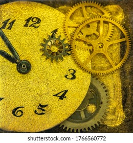 old gold clock mechanism steampunk yellow hour
