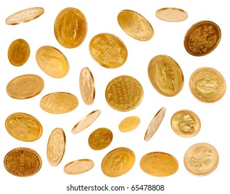 Old Gold Coins Isolated On White Background