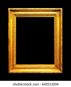 Old gold frame isolated on black background