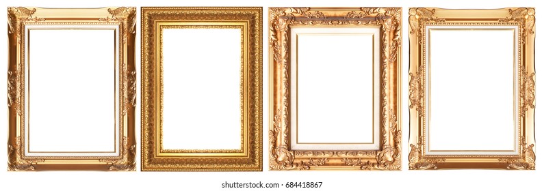 Old gold frame isolated on white background.