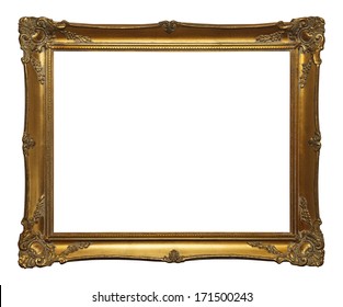 Old Gold Leaf Ornate Frame Isolated On White Background.