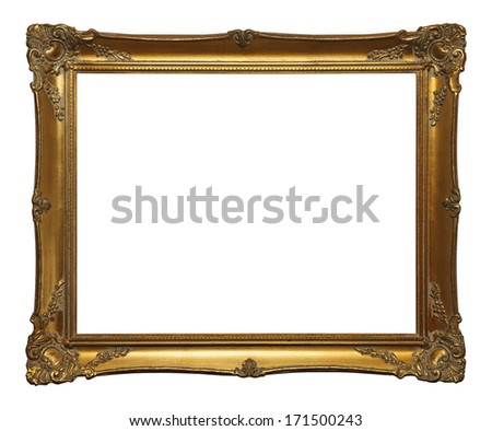 Old Gold Leaf Ornate Frame Isolated on White Background.