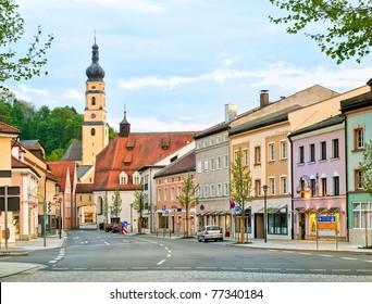 Old Gothic House And Church In The Center Of A German Town