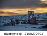 Old grain company elevator in the ghost town of Sharples, Alberta.