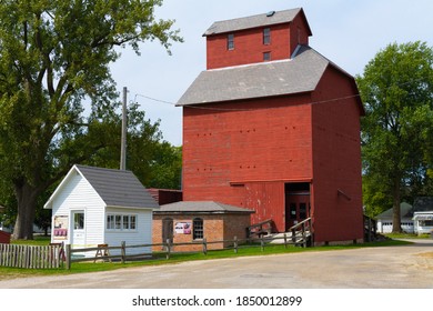 Old Grain Elevator In Small Midwest Town.