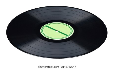 Old gramophone vinyl LP record with red label. Black musical long play album disc 33 rpm. old technology, realistic retro design, Photo art image illustration, isolated on white background with path. 
