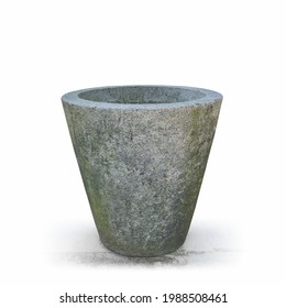 old granite flowerpot isolated on white with clipping path